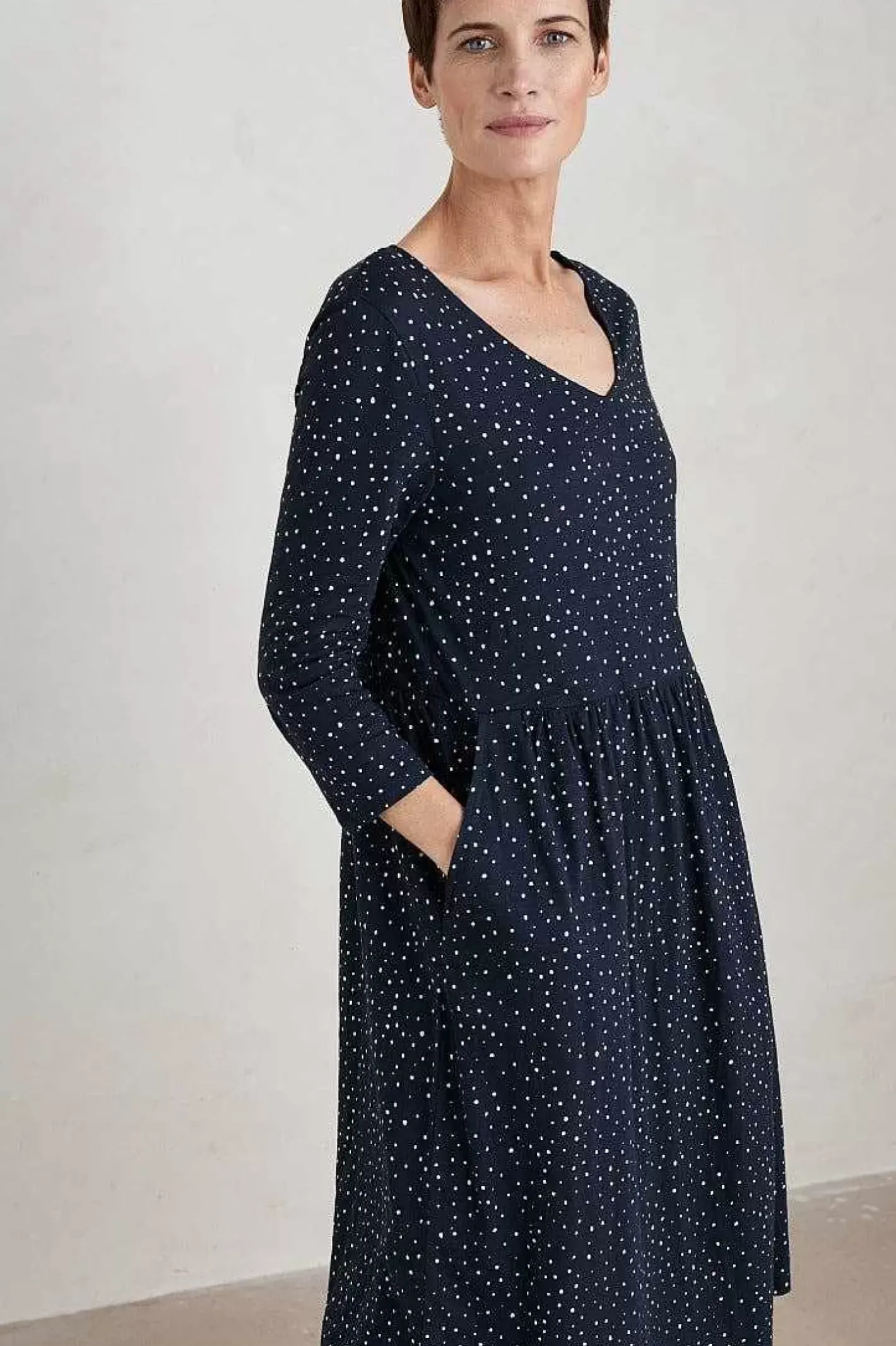 Women Seasalt Cornwall Brush Drawing 3/4 Sleeve Dress