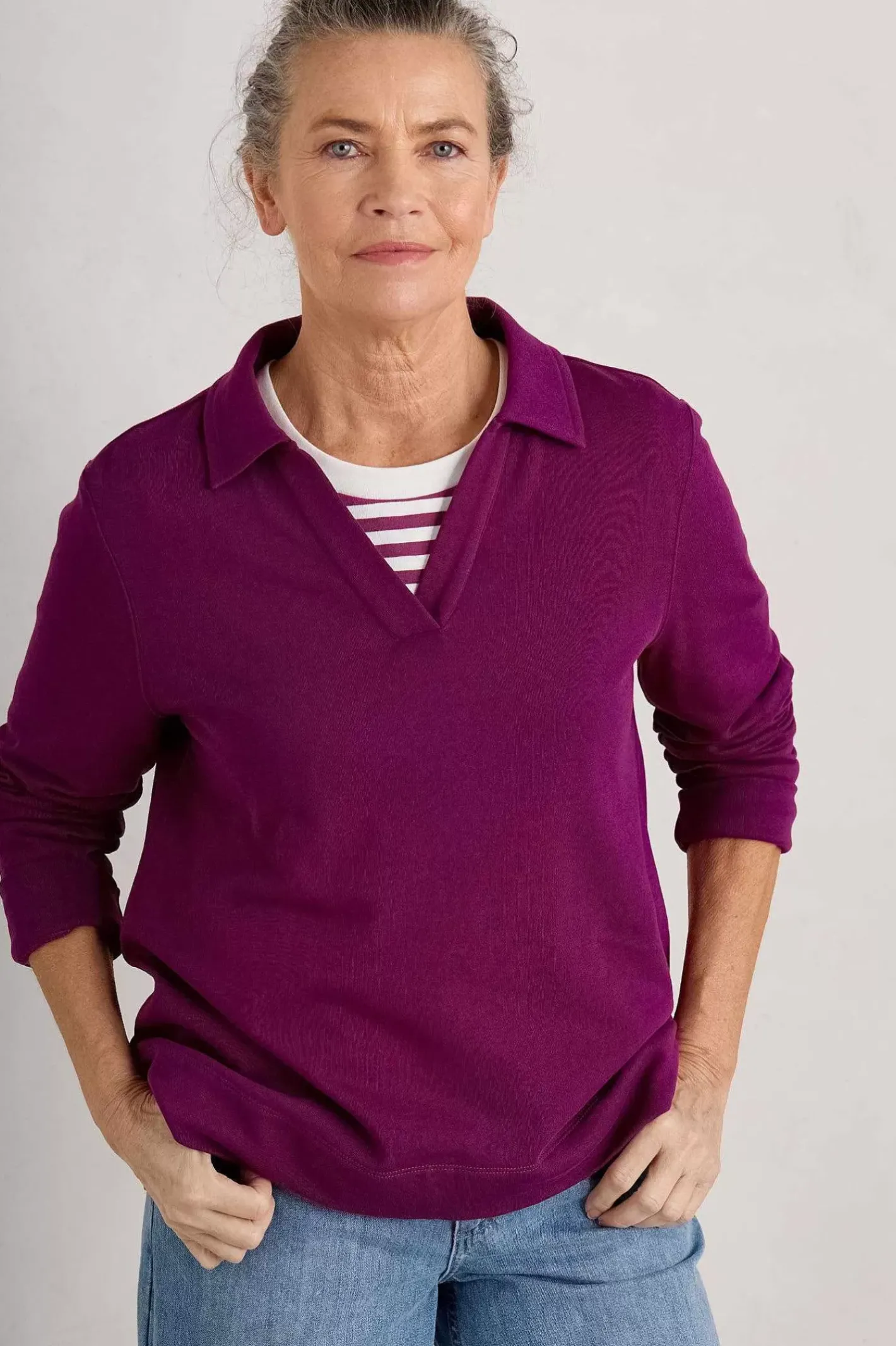 Women Seasalt Cornwall Clear Wing V-Neck Collared Sweatshirt