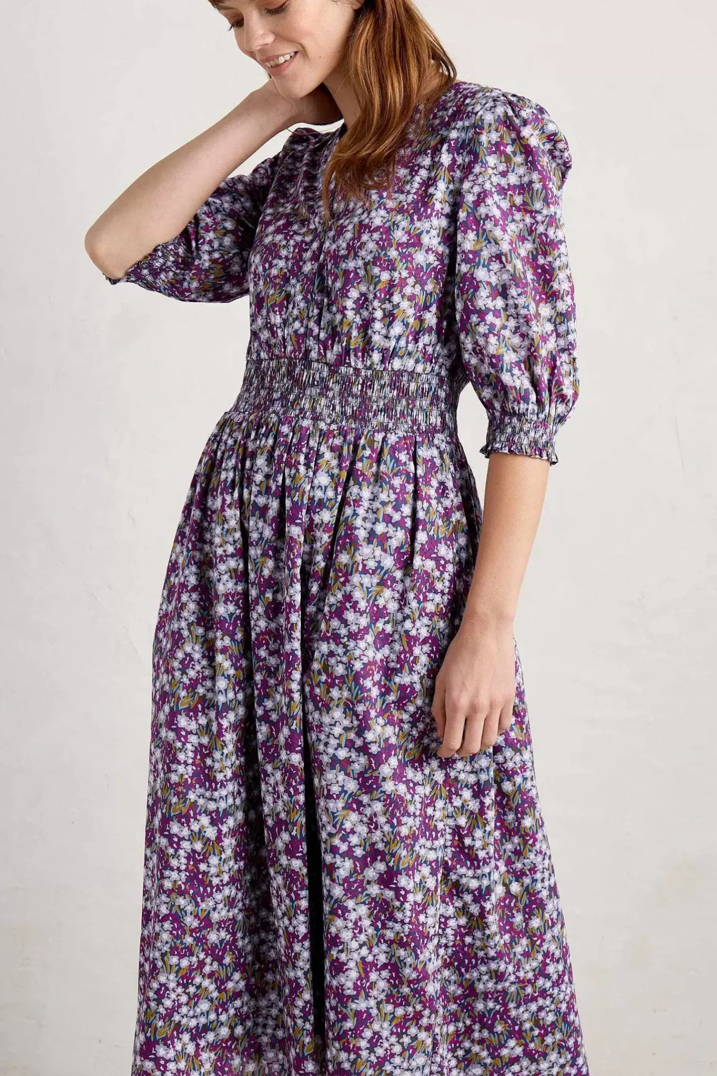 Women Seasalt Cornwall Fawn Organic Cotton Waisted Midi Dress