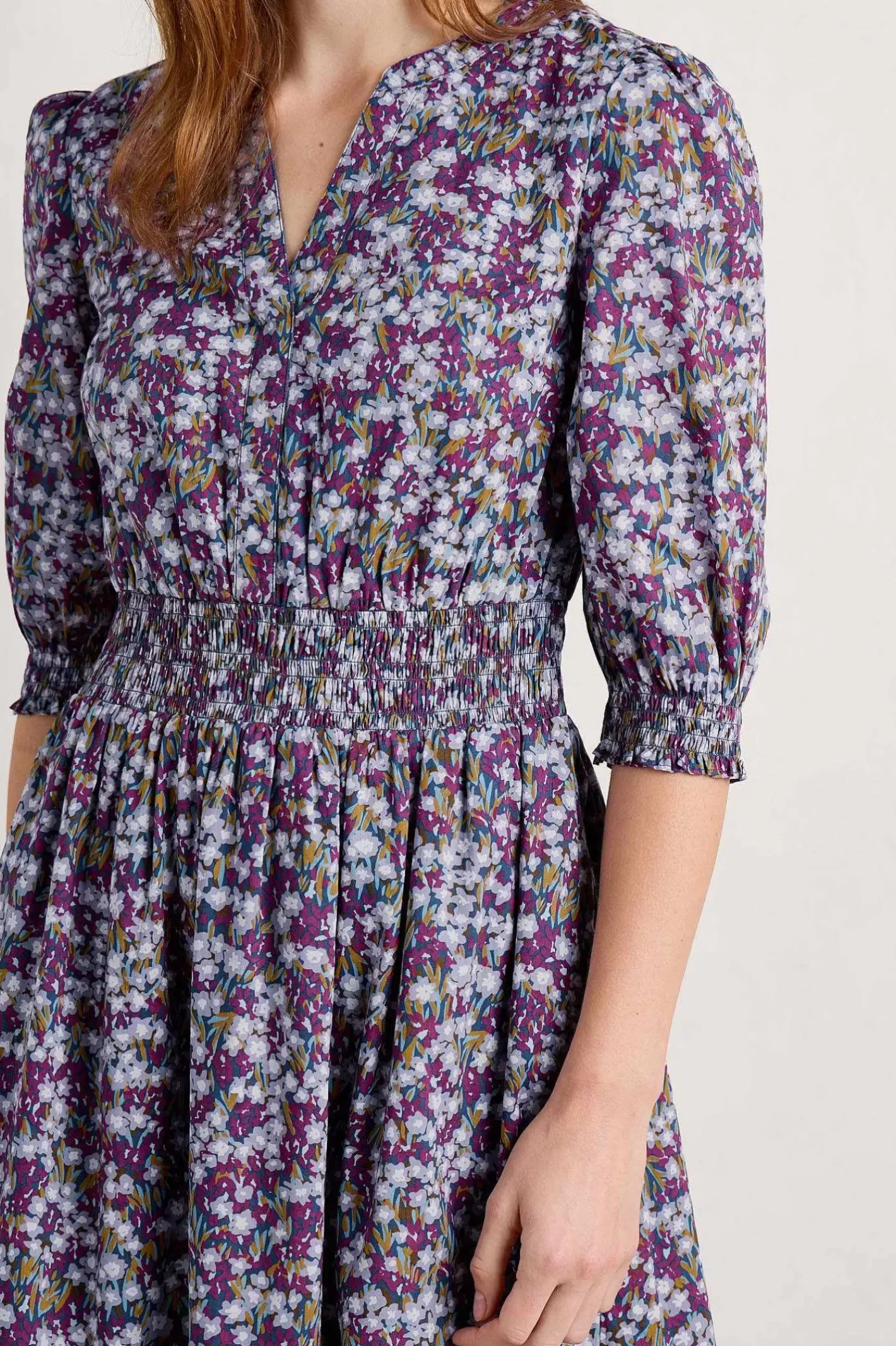 Women Seasalt Cornwall Fawn Organic Cotton Waisted Midi Dress