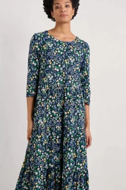 Women Seasalt Cornwall Line Strokes Tiered Jersey Dress (Gots)