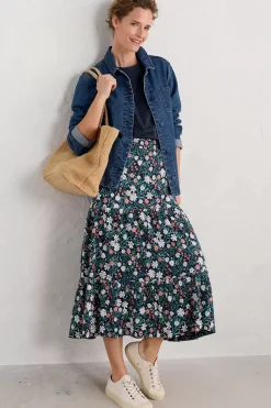 Women Seasalt Cornwall Line Strokes Tiered Midi Skirt