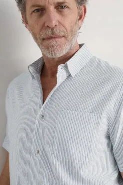 Men Seasalt Cornwall Men's Blue Heron Seersucker Short Sleeve Shirt