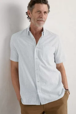 Men Seasalt Cornwall Men's Blue Heron Seersucker Short Sleeve Shirt