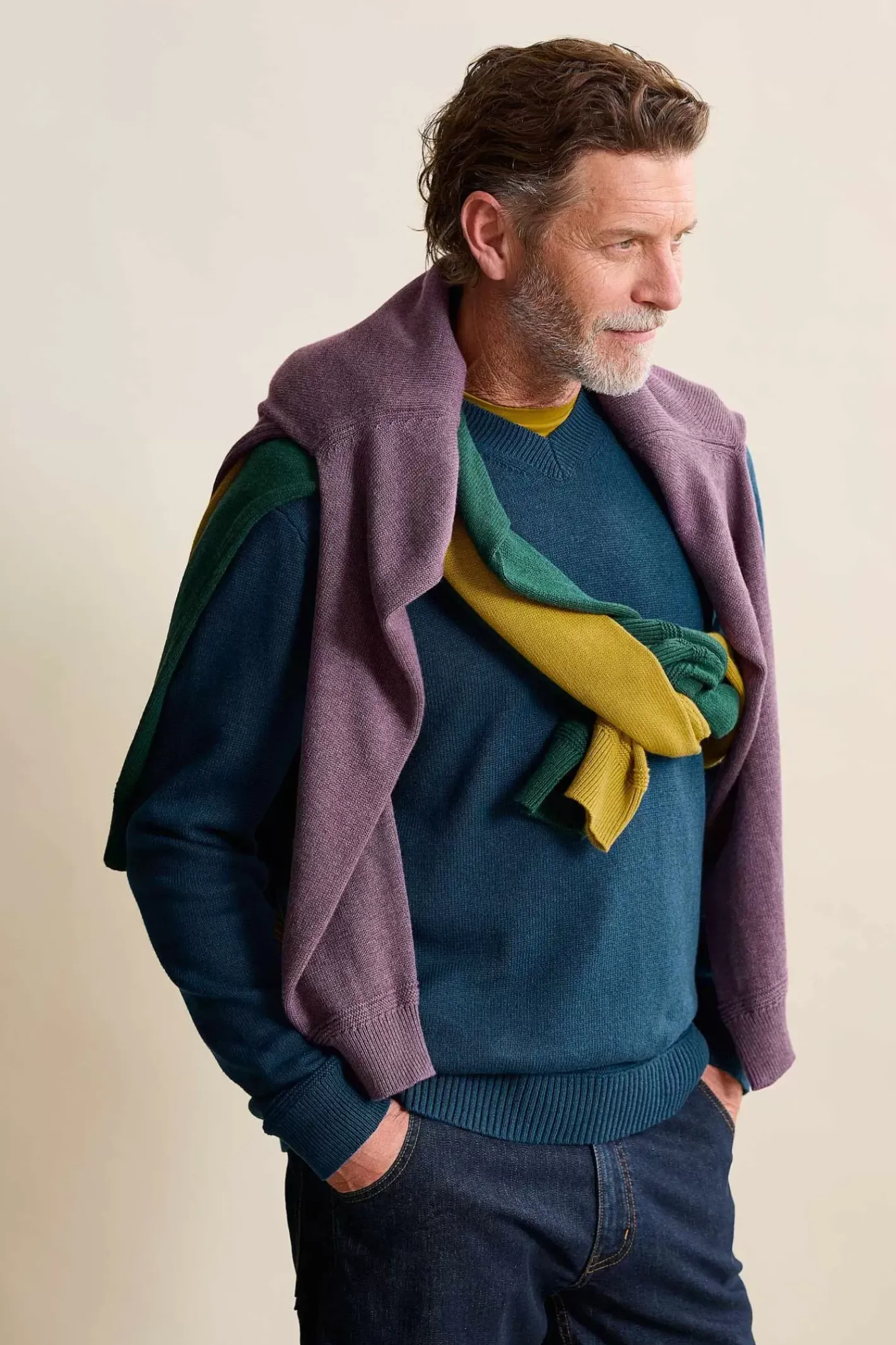 Men Seasalt Cornwall Men's Mainbrace Organic Cotton V-Neck Jumper