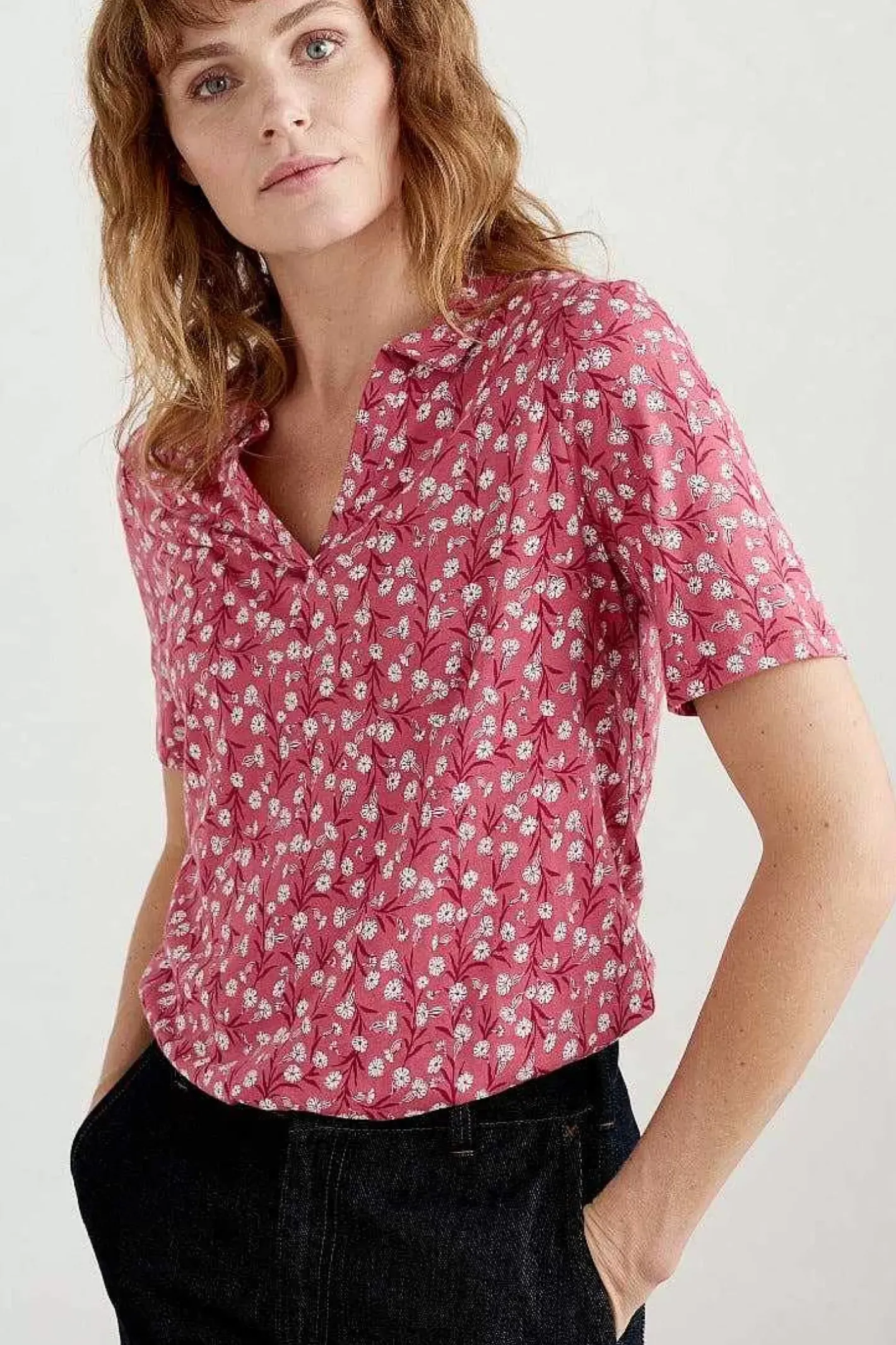 Women Seasalt Cornwall Misty Sky Short Sleeve Jersey Shirt