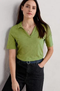 Women Seasalt Cornwall Owles Point Short Sleeve V-Neck Jersey Shirt