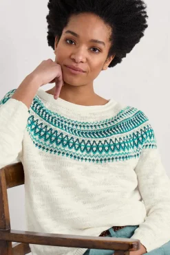 Women Seasalt Cornwall Penvoose Three Quarter Sleeve Fair Isle Jumper