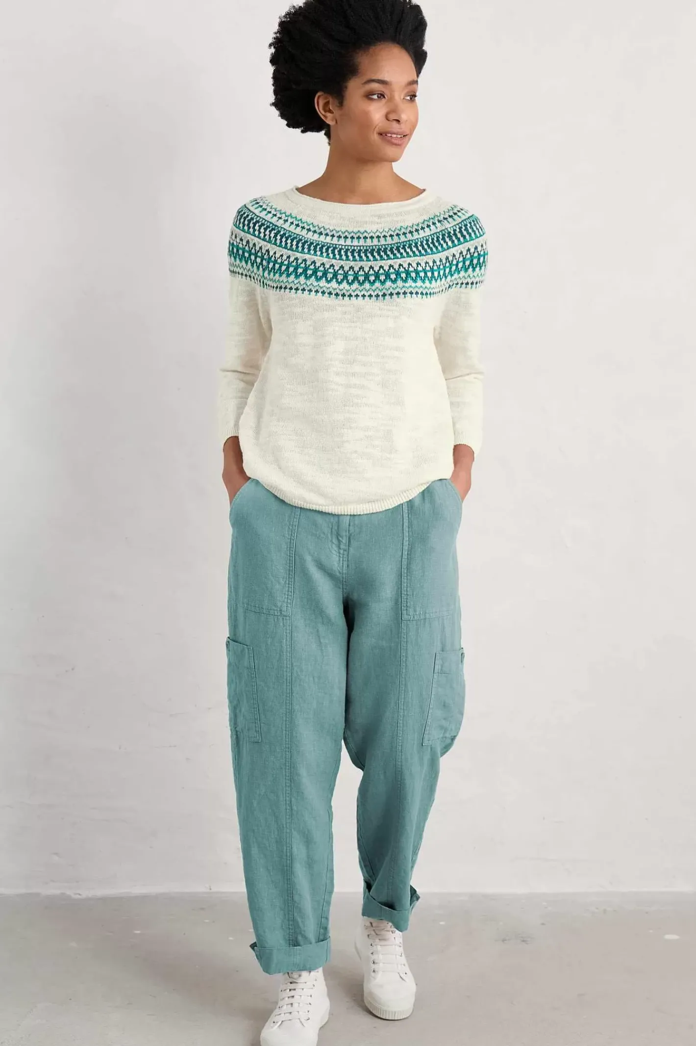 Women Seasalt Cornwall Penvoose Three Quarter Sleeve Fair Isle Jumper