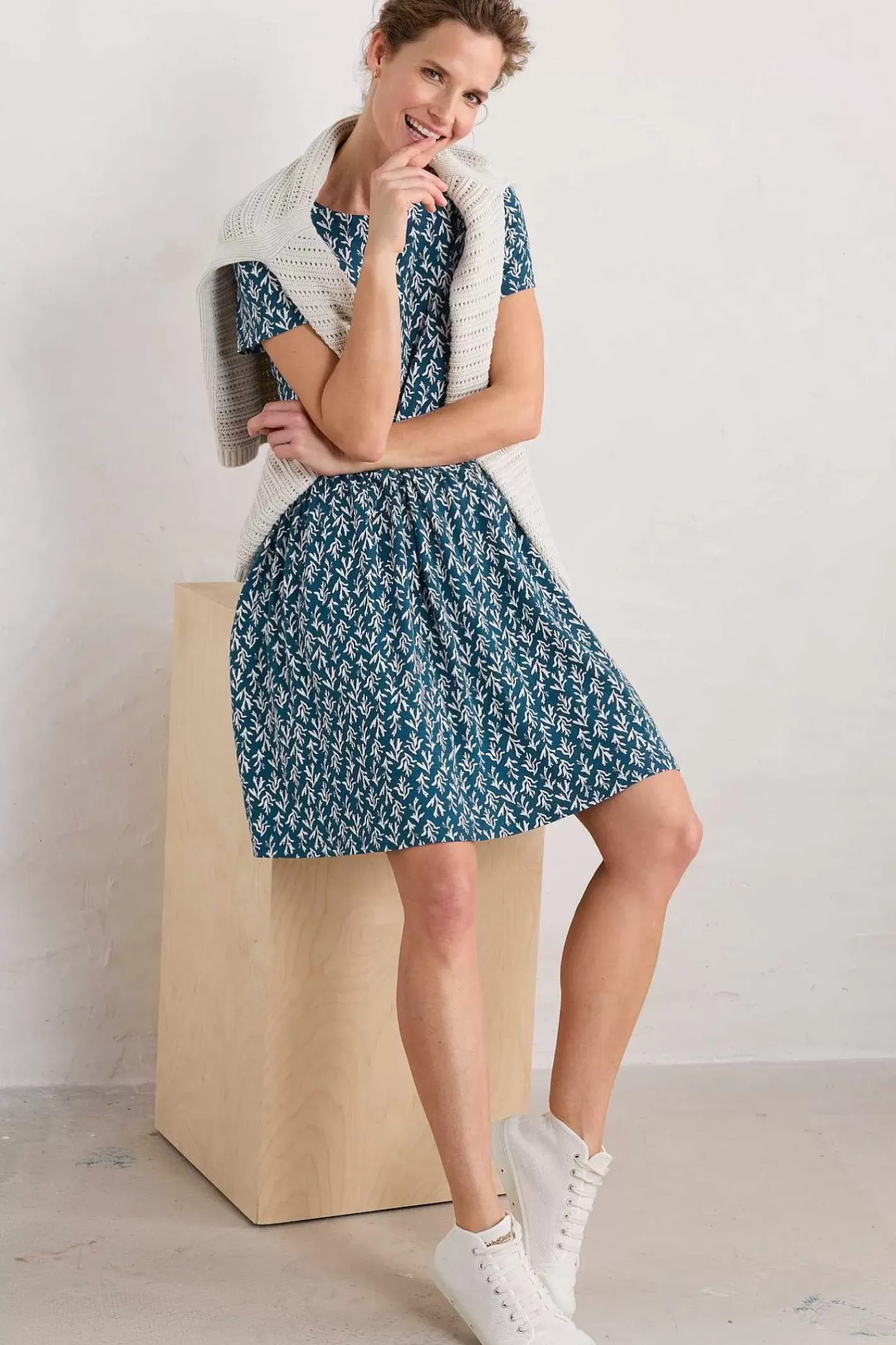 Women Seasalt Cornwall Sea Mirror Jersey Dress With Short Sleeves