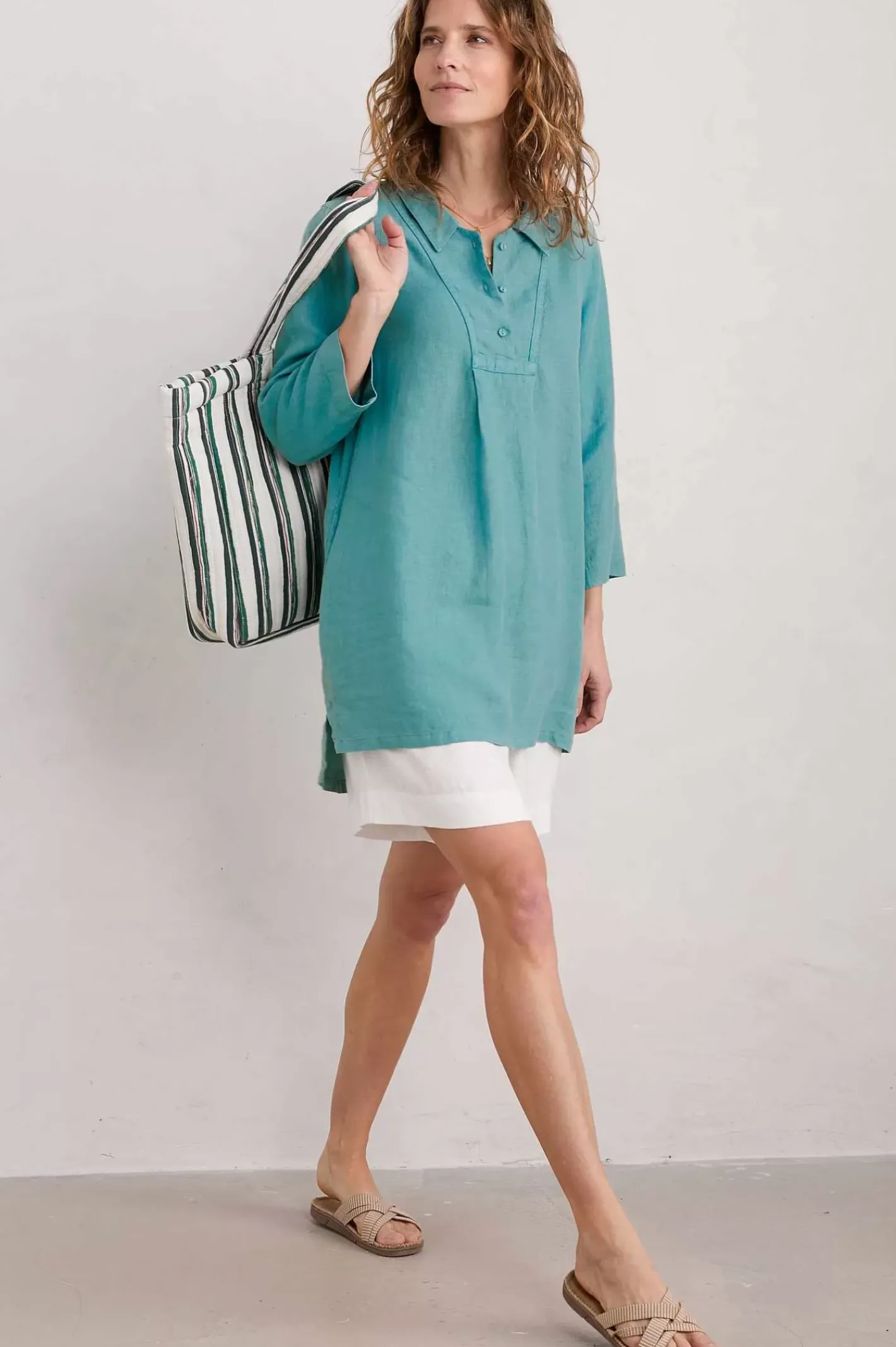 Women Seasalt Cornwall Tide Clock 3/4 Sleeve Tunic