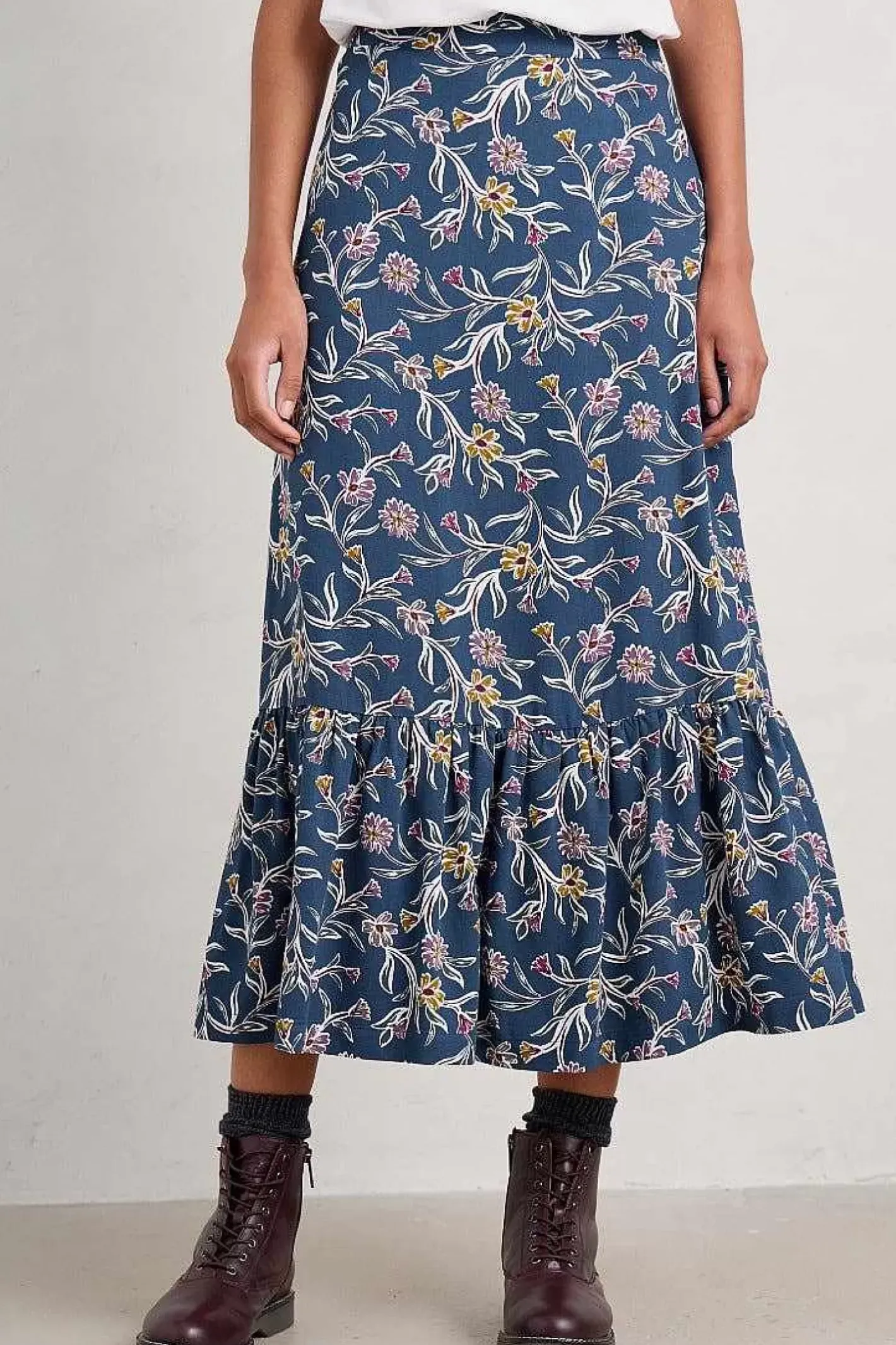 Women Seasalt Cornwall Wildflower Field Tiered Midi Skirt